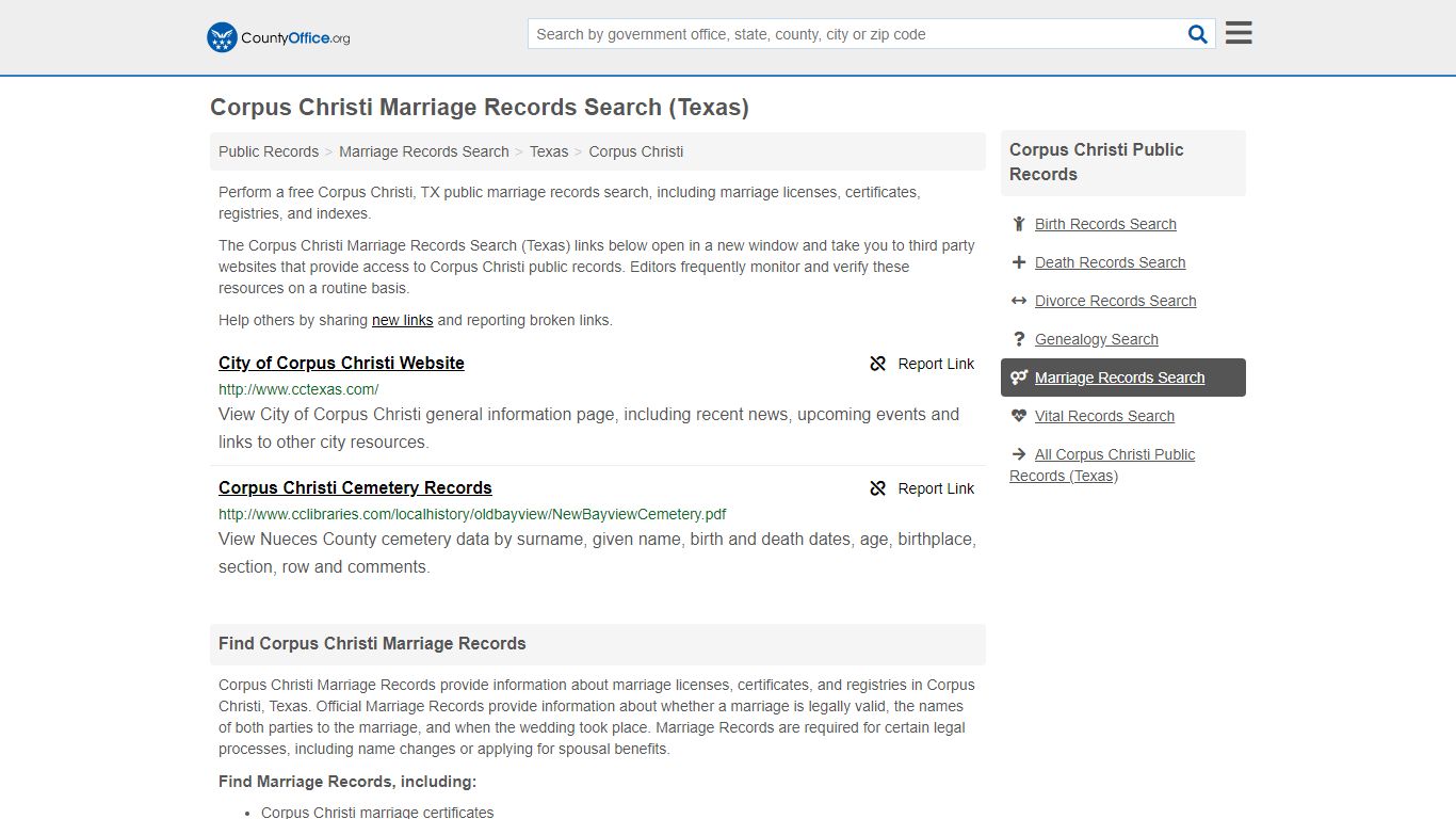 Corpus Christi Marriage Records Search (Texas) - County Office